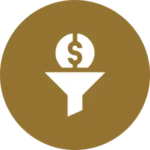 A gold circle with a dollar sign in the middle of it.